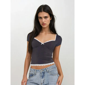 Lace Sweetheart Neck Short Sleeve